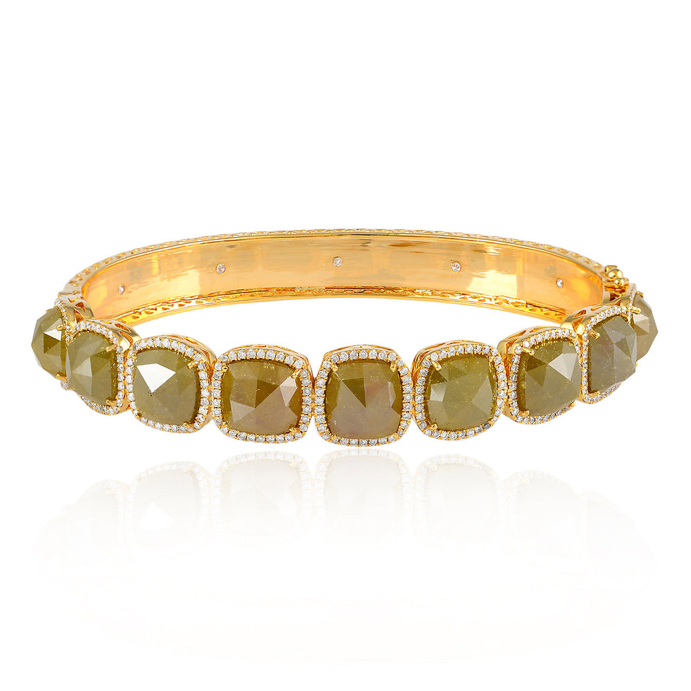 Cushion Ice -Cut Diamond Halo Statement Bangle in 18K Yellow Gold