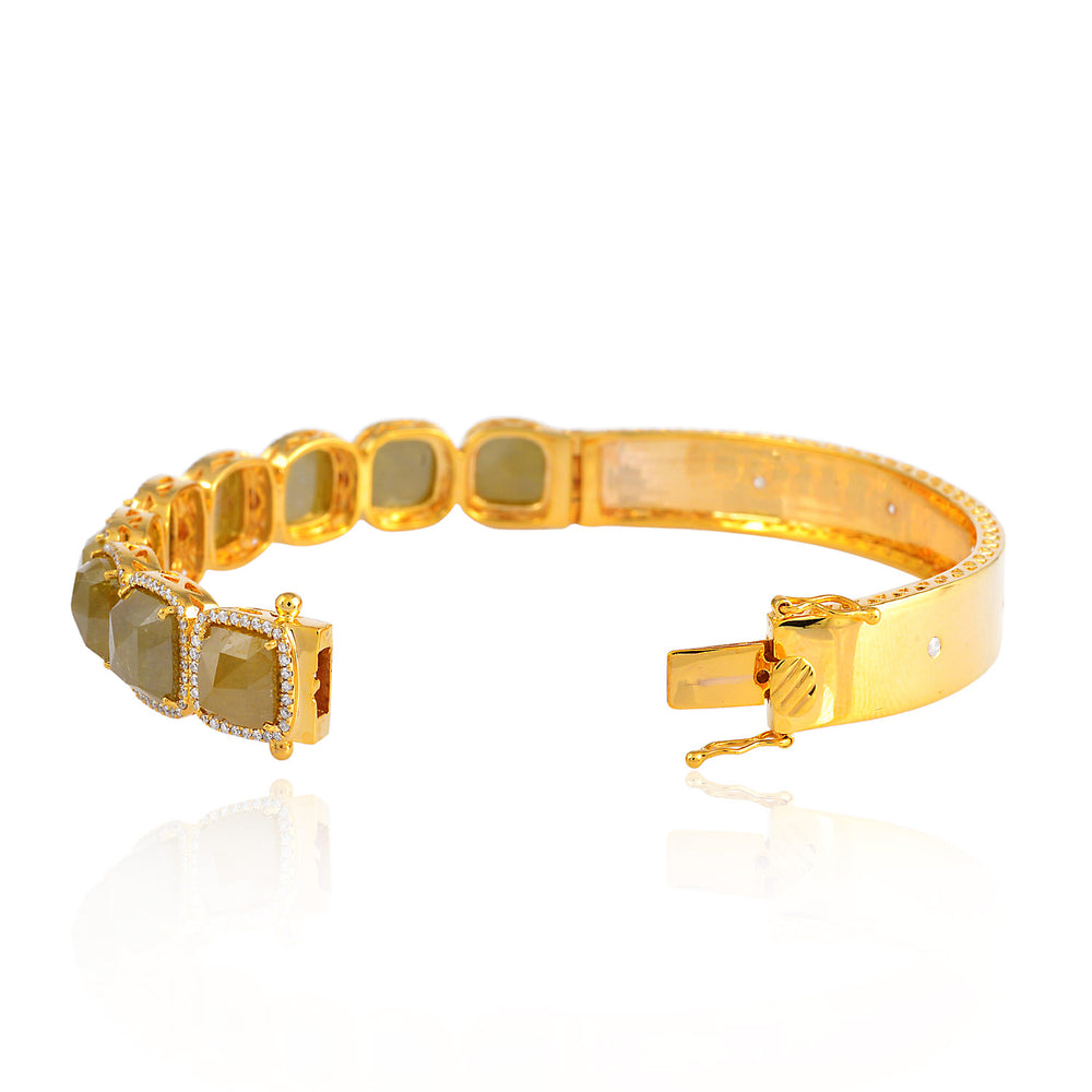 Cushion Ice -Cut Diamond Halo Statement Bangle in 18K Yellow Gold