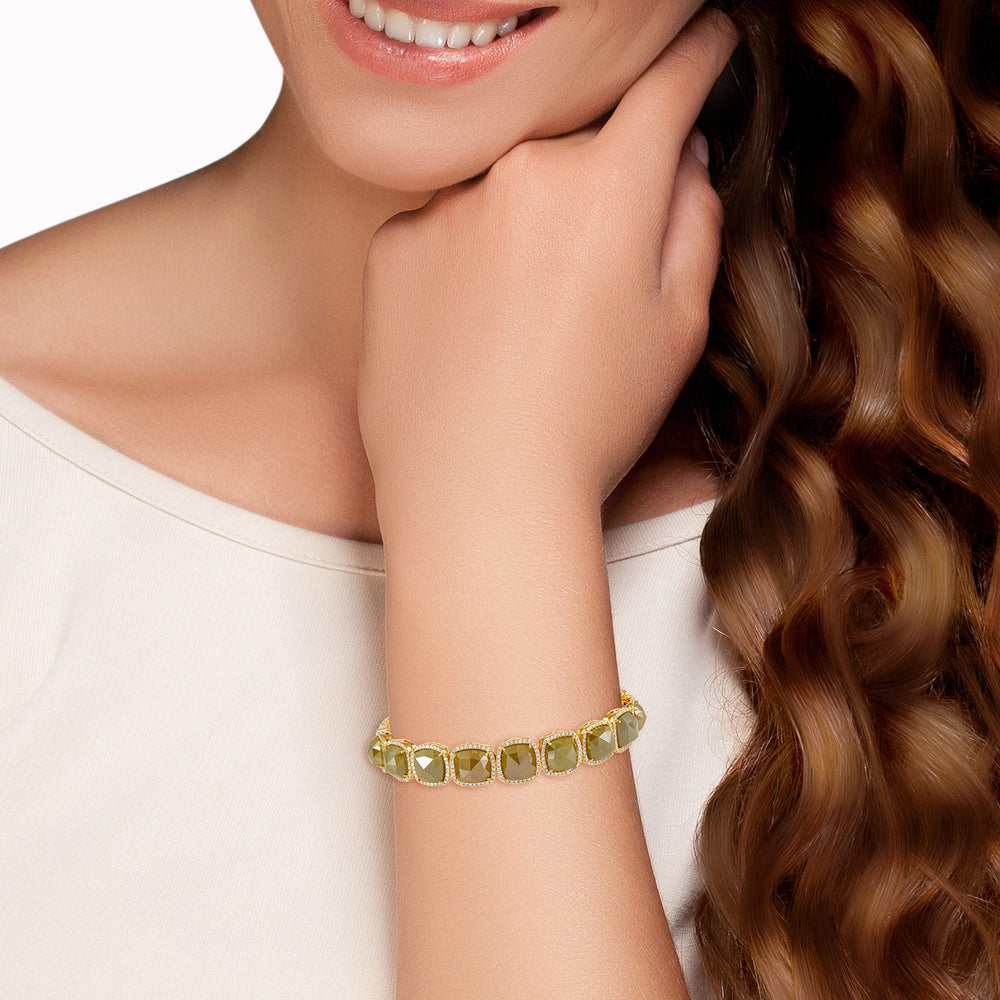 Cushion Ice -Cut Diamond Halo Statement Bangle in 18K Yellow Gold