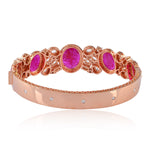 Oval Ruby Gemstone Prong Natural Rose Cut Diamond Designer Bracelet In Rose Gold