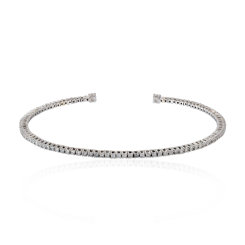 18K White Gold Tennis Cuff Bracelet Prong Natural Diamond Jewelry For Her