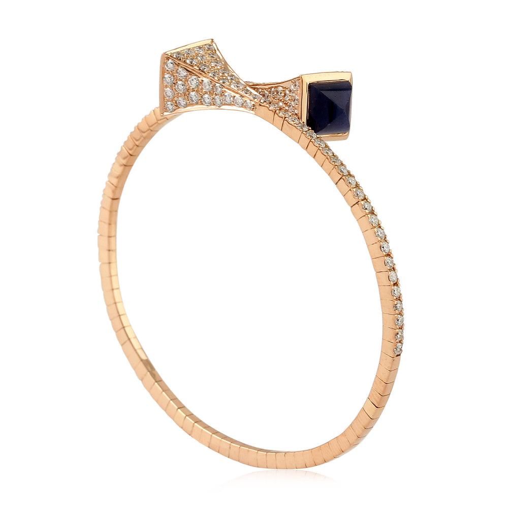 Square Blue Sapphire Pave Natural Diamond Designer Cuff Slip On Bracelet 18k Gold Jewelry For Her