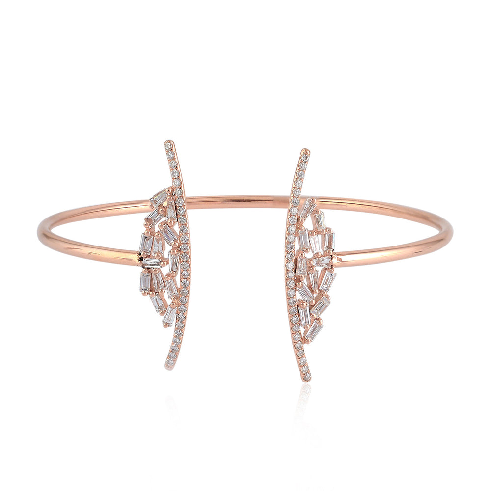 18K Rose Gold Open Cuff Bracelet with Baguette Cut Diamonds – Modern Designer Jewelry