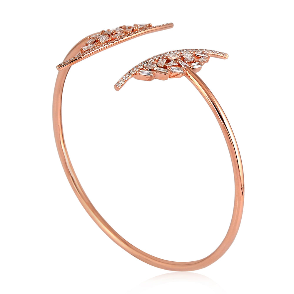 18K Rose Gold Open Cuff Bracelet with Baguette Cut Diamonds – Modern Designer Jewelry