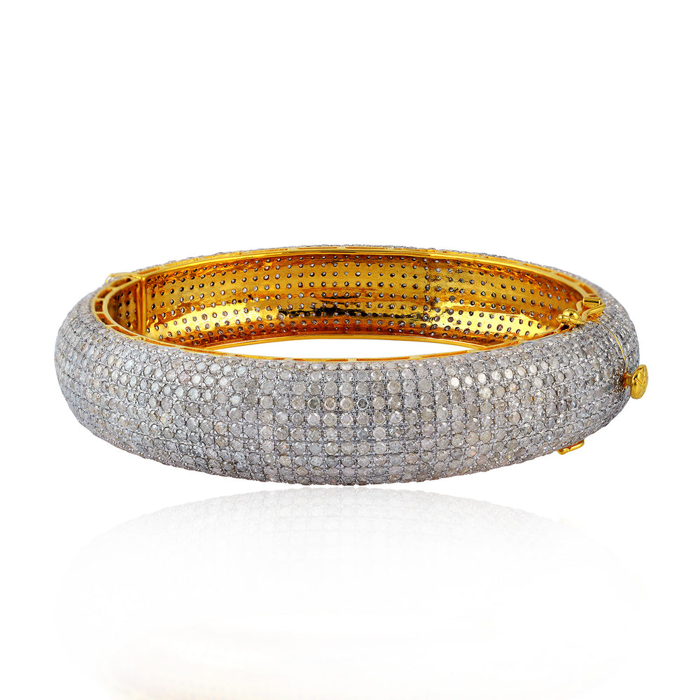 10K Yellow White Gold Micro Pave Natural Diamond Wedding Bangle Jewelry For Women's