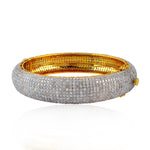 10K Yellow White Gold Micro Pave Natural Diamond Wedding Bangle Jewelry For Women's