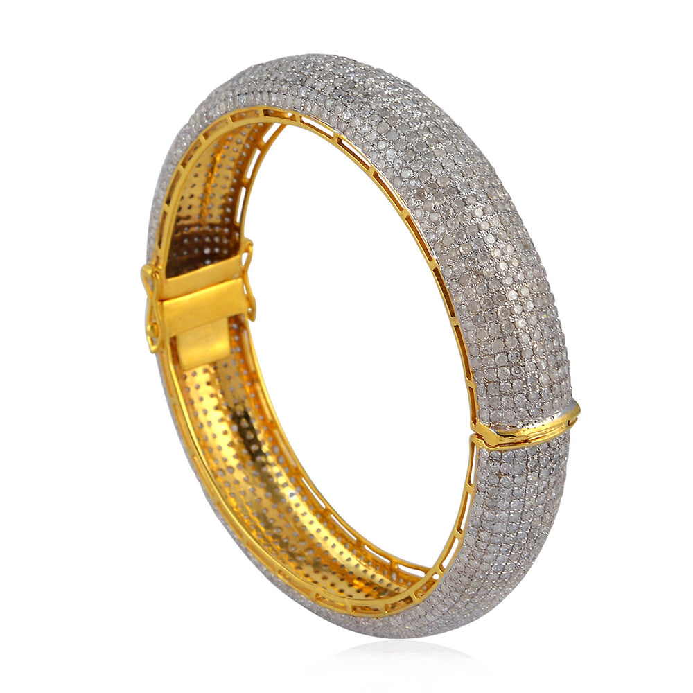 10K Yellow White Gold Micro Pave Natural Diamond Wedding Bangle Jewelry For Women's