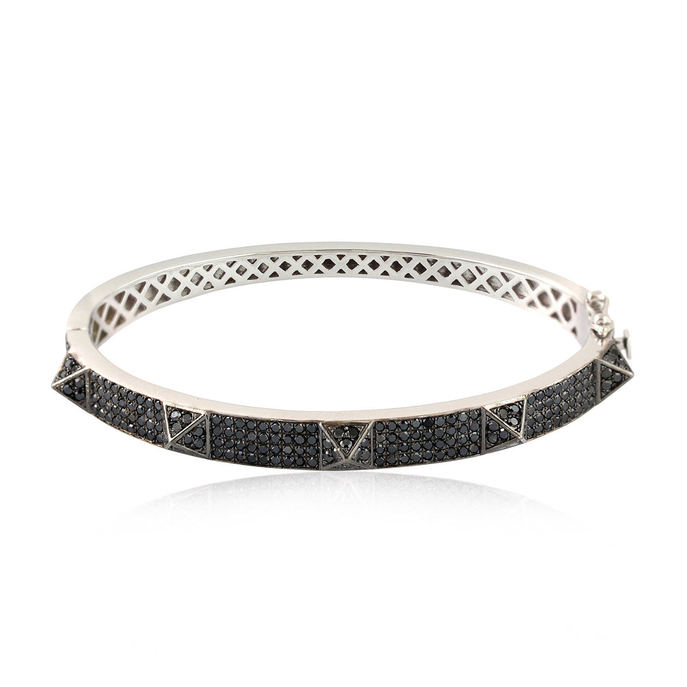 Black Diamond Pyramid Bangle Bracelet in 18K White Gold