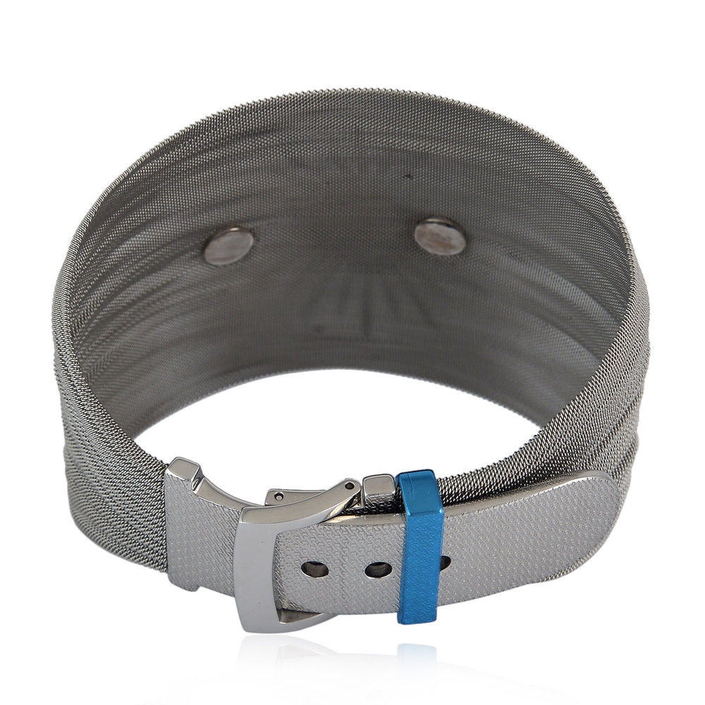 18K White Gold Steel Mesh Bangle with Pave Ice Diamond Starburst – Bold Luxury Statement