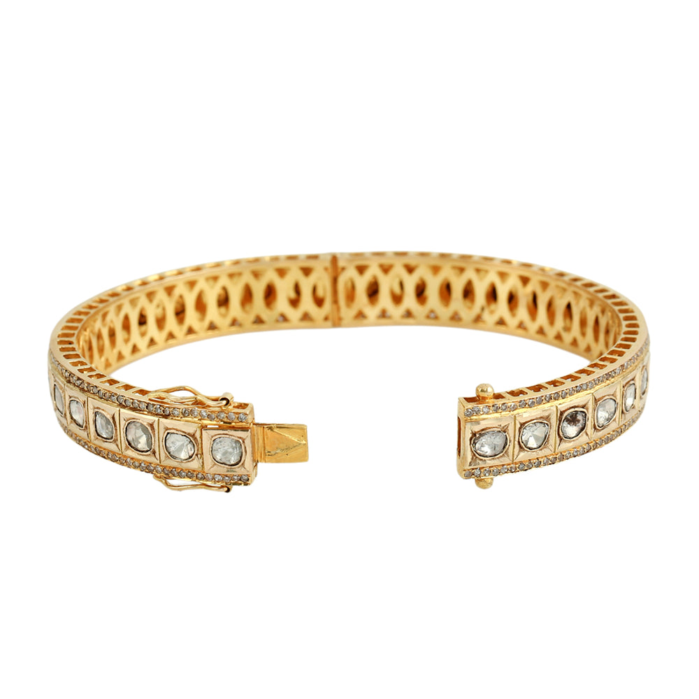 Bezel Set Uncut Diamond Wedding Bangle In 18K Yellow Gold For Her