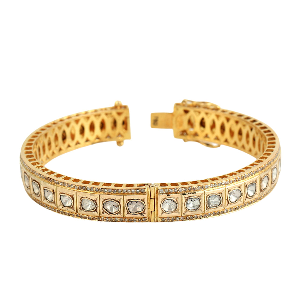 Bezel Set Uncut Diamond Wedding Bangle In 18K Yellow Gold For Her