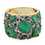 18K Solid Gold 925 Silver Prong Malachite Spinel Sapphire Pave Diamond Wedding Bangle Jewelry For Her