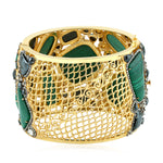 18K Solid Gold 925 Silver Prong Malachite Spinel Sapphire Pave Diamond Wedding Bangle Jewelry For Her