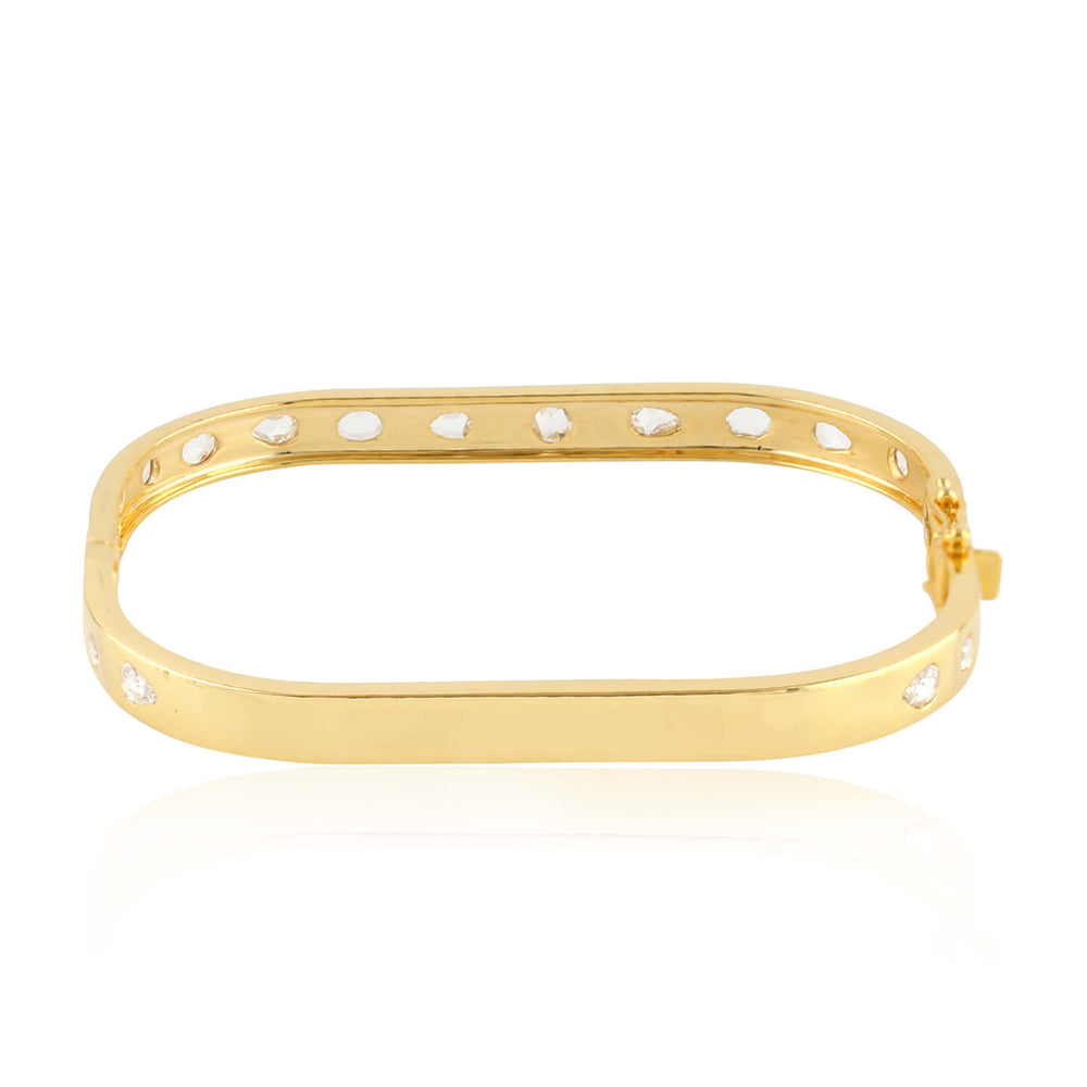 Natural Rose Cut Diamond Bezel Set Designer Bangle Made In 18K Yellow Gold Wedding Jewelry