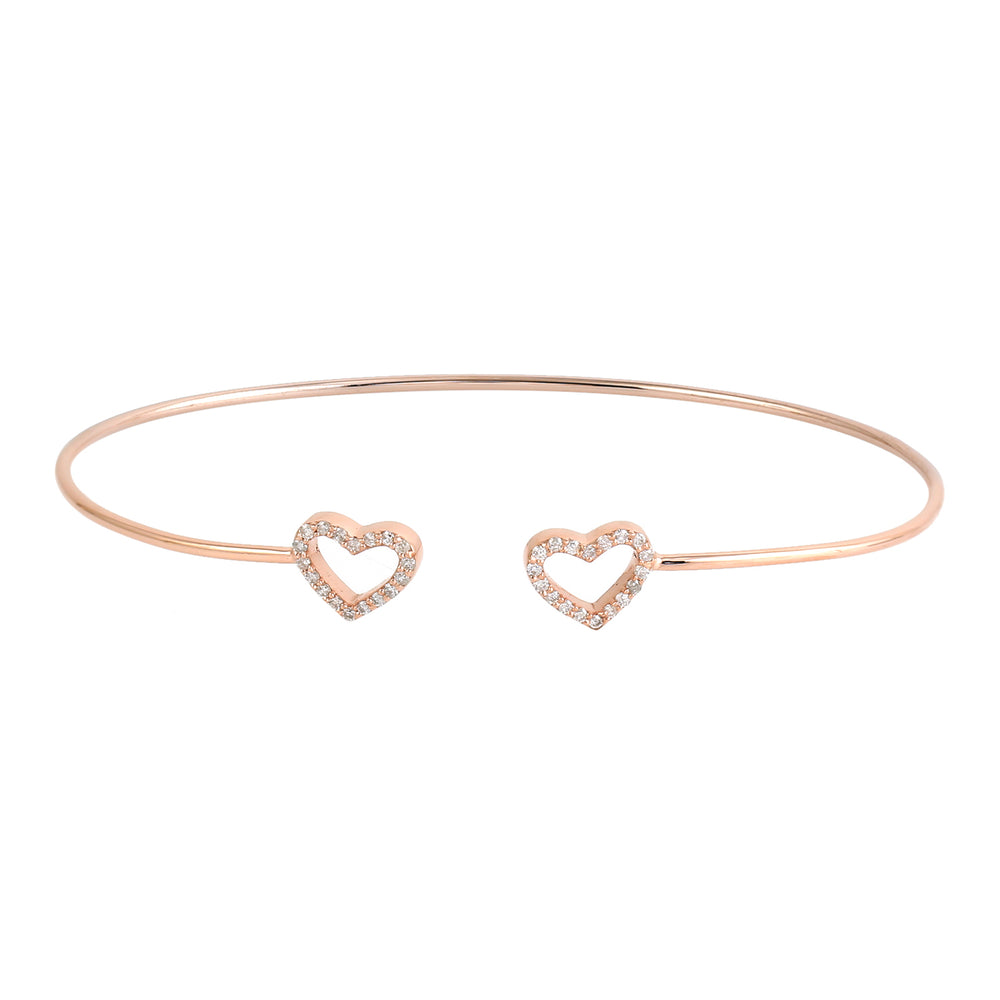 18K Rose Gold Pave Natural Diamond Heart Shape Open Cuff Braclete