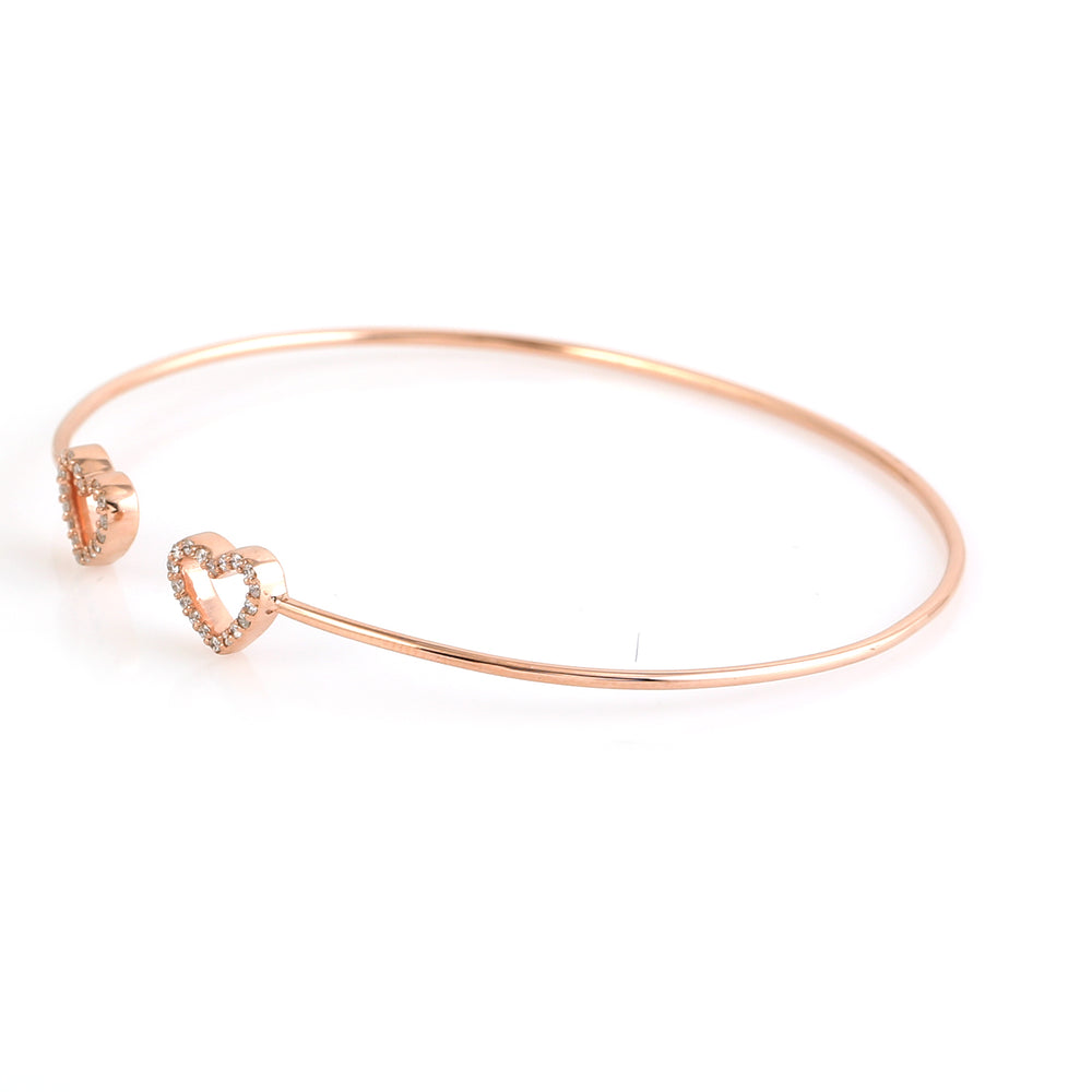 18K Rose Gold Pave Natural Diamond Heart Shape Open Cuff Braclete