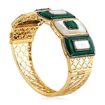 18K Yellow Gold Cushion Cut Malachite Bezel MOP Pave Diamond Mughal Wedding Bangle