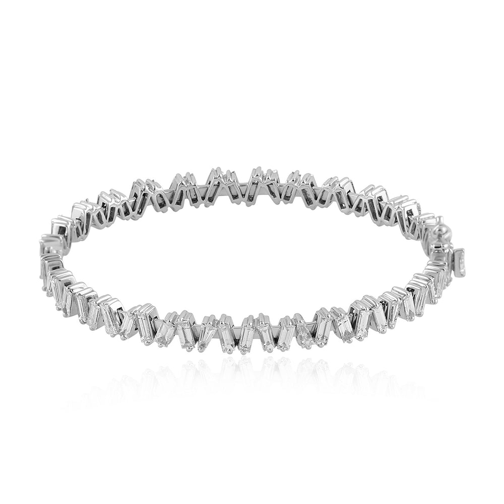 Tapered Baguette Diamond Prong 18K White Gold Designer Bangle Jewelry For Weddings