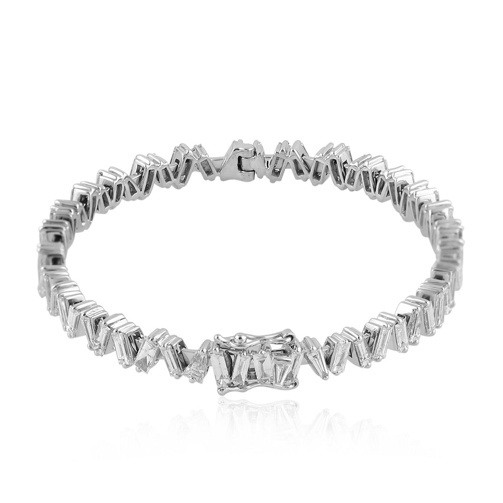 Tapered Baguette Diamond Prong 18K White Gold Designer Bangle Jewelry For Weddings