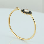 Yellow Gold Bezel Set Moonstone Baguette Spinel Pave Diamond Sunburst Open Cuff Bracelet