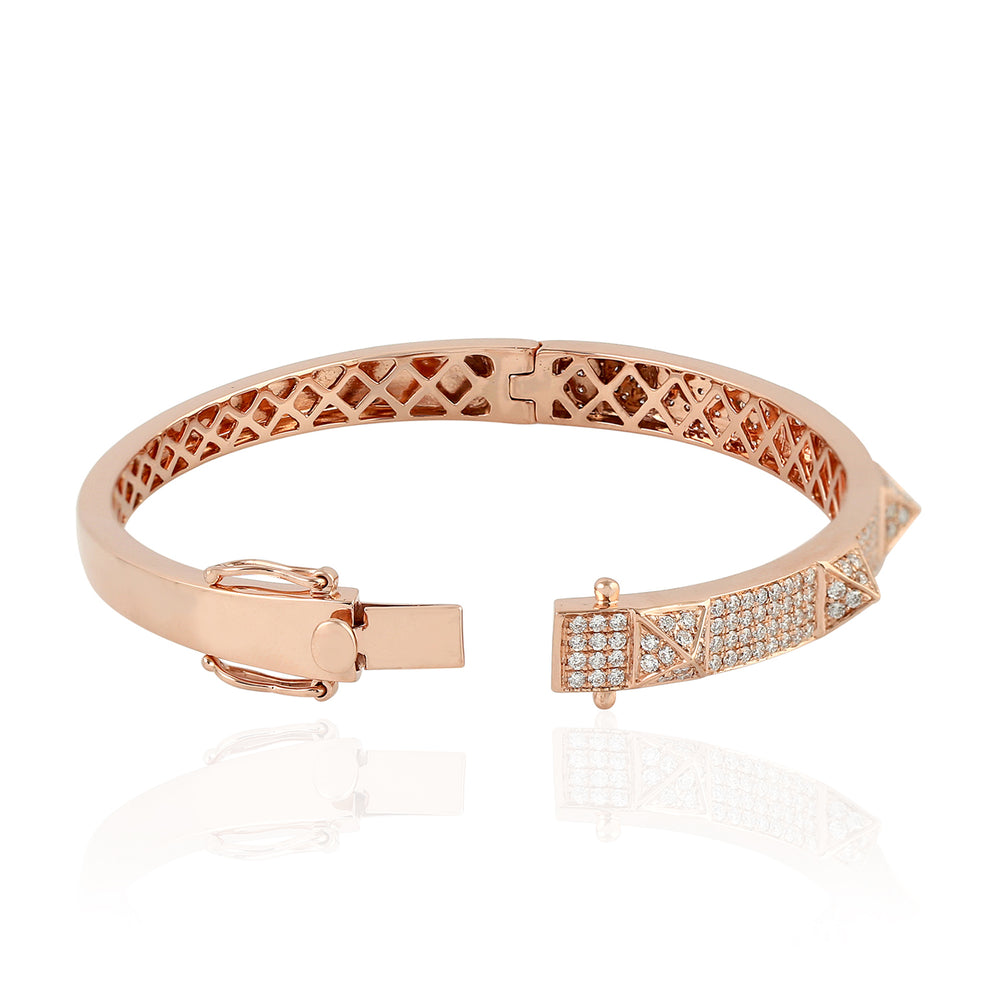 18K Rose Gold Micro Pave Diamond Pyramid Design Wedding Bangle – Handmade Bridal Jewelry
