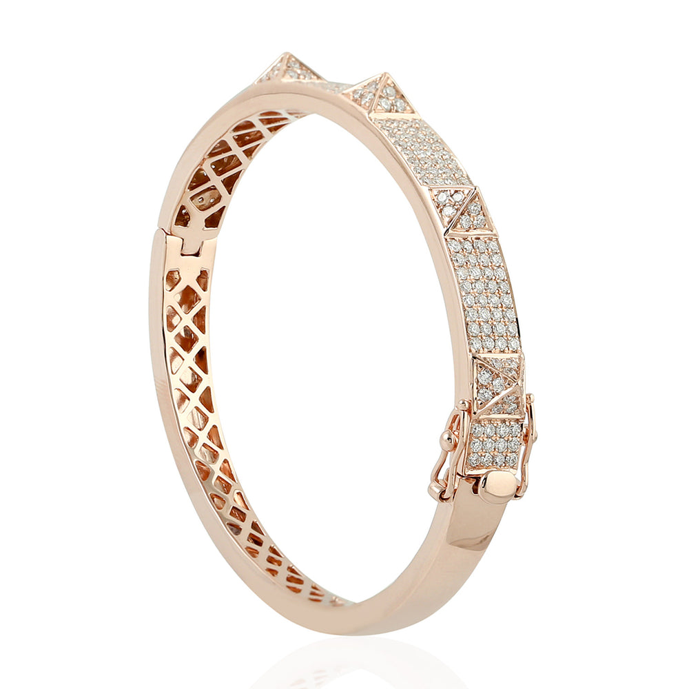 18K Rose Gold Micro Pave Diamond Pyramid Design Wedding Bangle – Handmade Bridal Jewelry