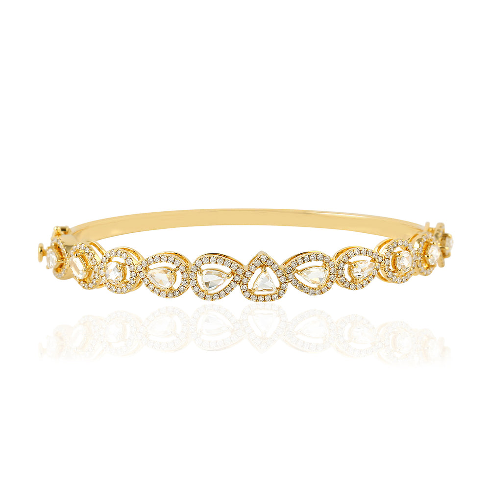 Pear Cut Diamond Pave Diamond Handmade 18k Yellow Gold Bangle For Women