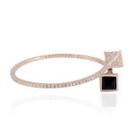 Square Onyx Pave Diamond Designer Cuff Bracelet 18K Rose Gold Jewelry