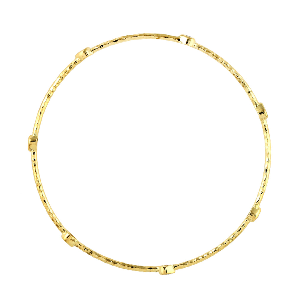 Pear Cut Natural Diamond Hammered 18k Yellow Gold Delicate Bangle