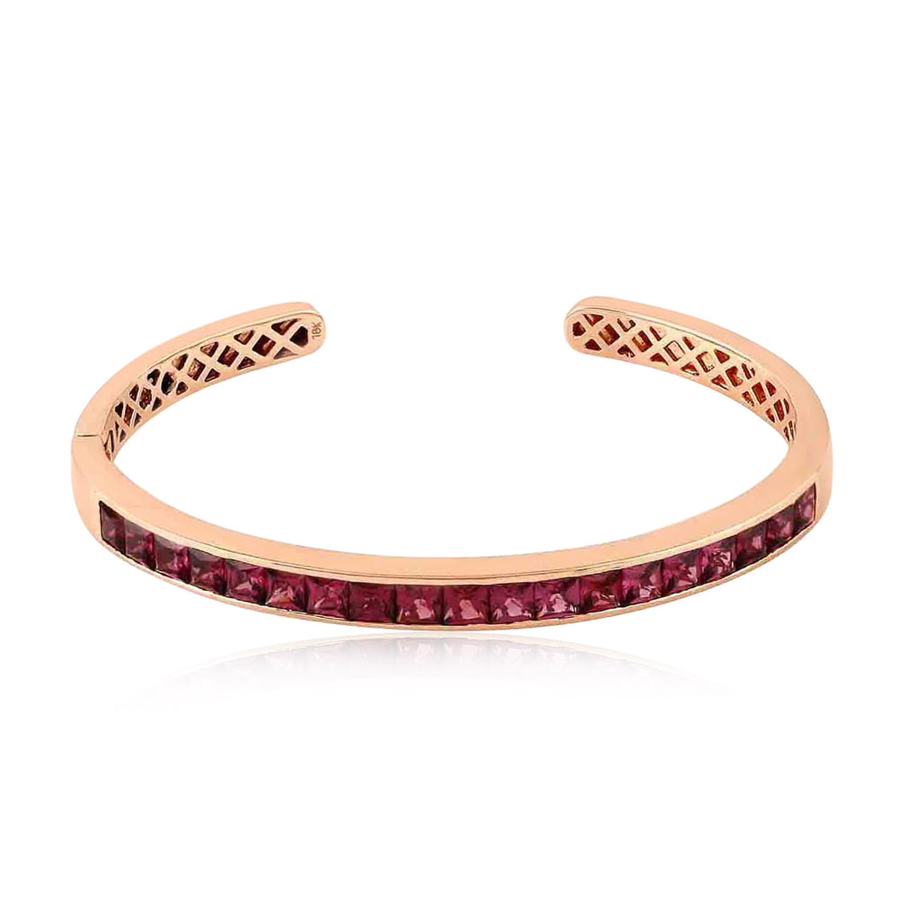 Princess Cut Rhodolite Gemstone Open Cuff Bracelet In 18K Rose Gold