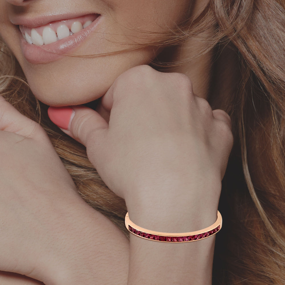 Princess Cut Rhodolite Gemstone Open Cuff Bracelet In 18K Rose Gold