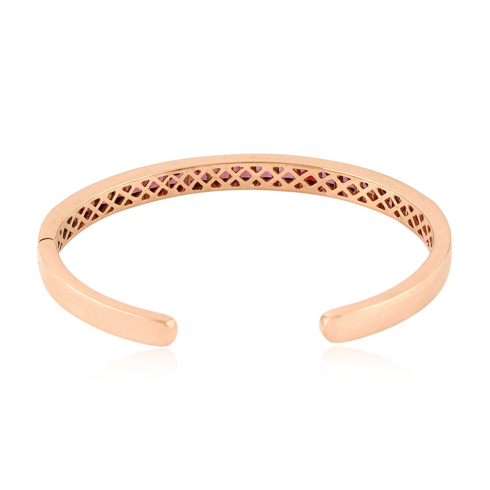 Princess Cut Rhodolite Gemstone Open Cuff Bracelet In 18K Rose Gold