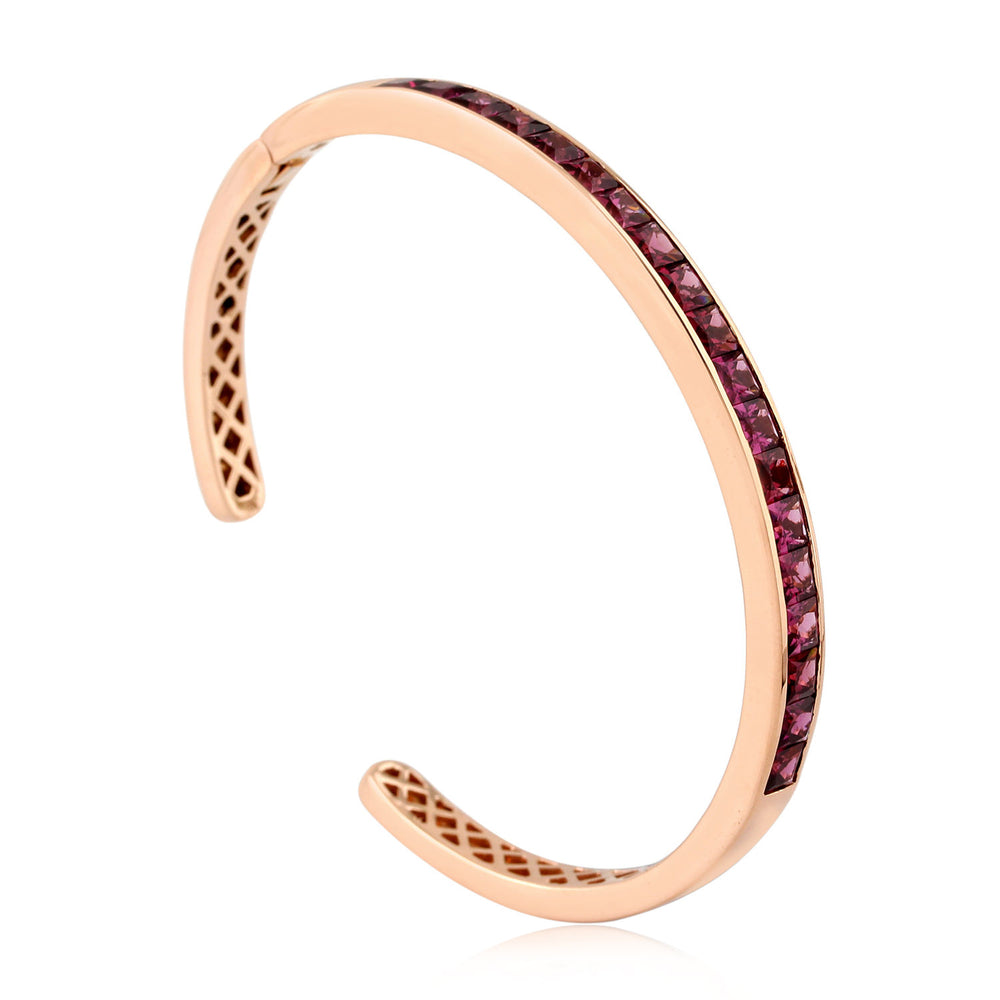 Princess Cut Rhodolite Gemstone Open Cuff Bracelet In 18K Rose Gold