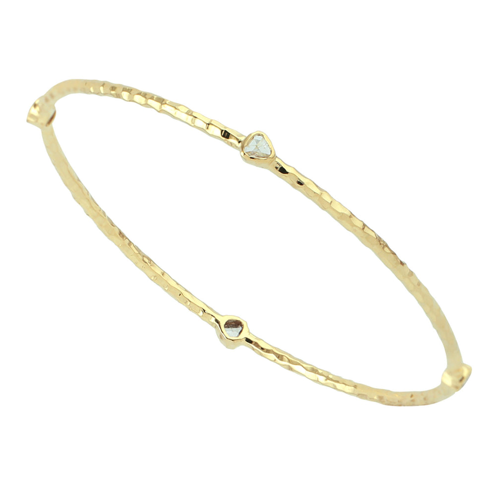 Trillion Diamond Hammered 18k Yellow Gold Designer Bangle