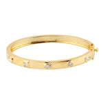 18K Yellow Gold Bezel Set  Natural Rose Diamond Designer Bangle Gift For Mother's