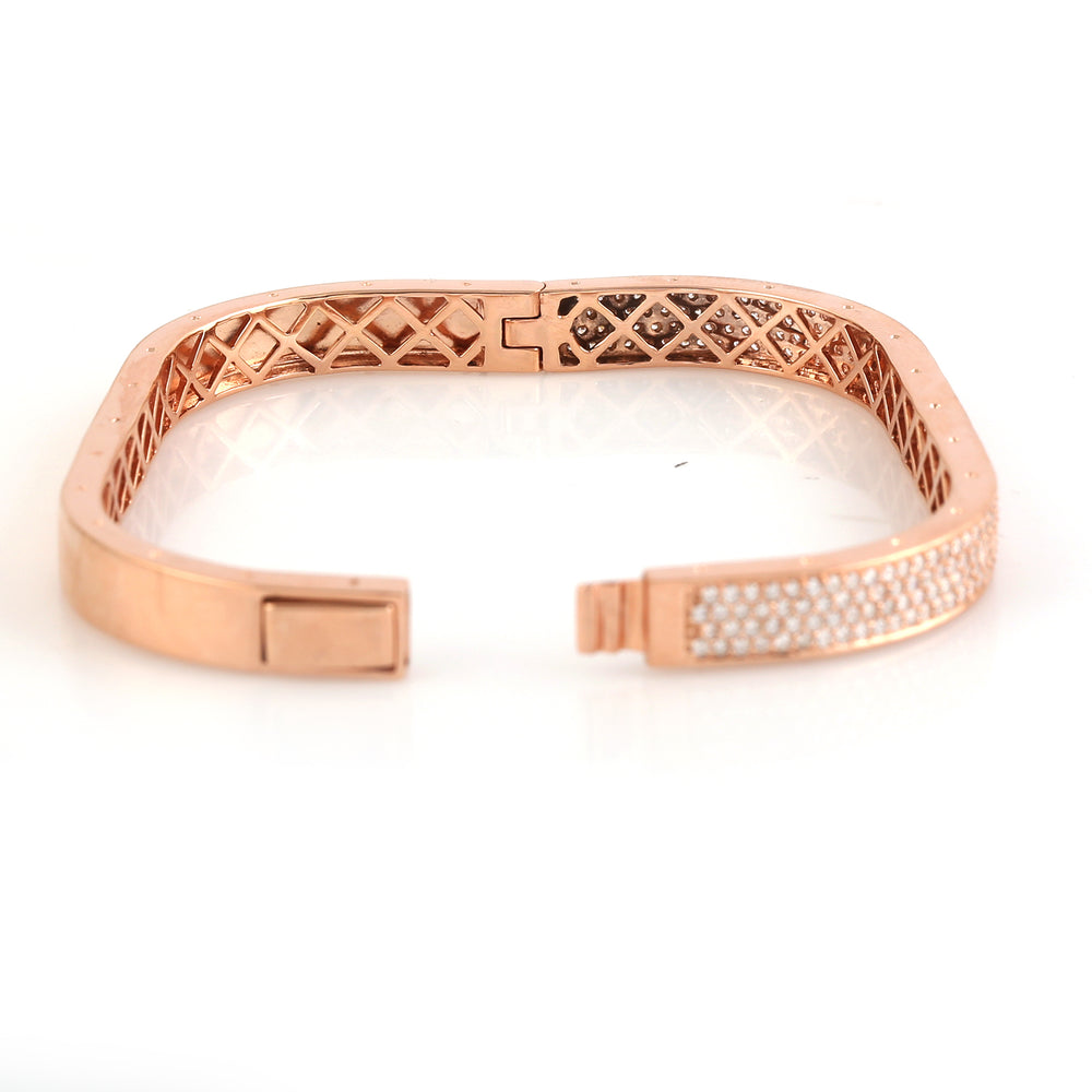 Natural Diamond Pave Wedding Bangle In 18k Rose Gold Jewelry For Her