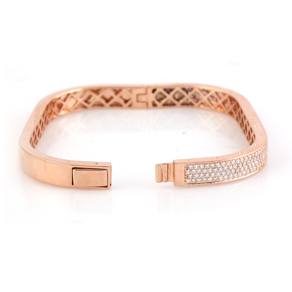 Natural Diamond Pave Wedding Bangle In 18k Rose Gold Jewelry For Her