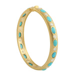 Oval Turquoise December Birthstone Diamond Weddings Bangle In 10k Yellow Gold