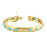 Oval Turquoise December Birthstone Diamond Weddings Bangle In 10k Yellow Gold