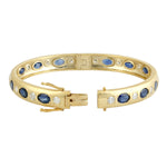 10k Yellow Gold Handmade Oval Sapphire Diamond Bangle For Her