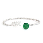 Beautiful Prong Rose Cut Diamond Oval Emerald Designer Cuff In 18k White Gold For Women