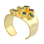 Multicolor Tourmaline Gemstone Beautiful Cuff Bangle In 14K Yellow Gold Wedding Jewelry