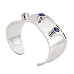 Oval Cut Blue Sapphire Bezel Set 14K White Gold Designer Cuff For Her