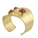 Pyramid Shape Ruby Gemstone Enamel 18K Yellow Gold Wedding Cuff Jewelry For Women's