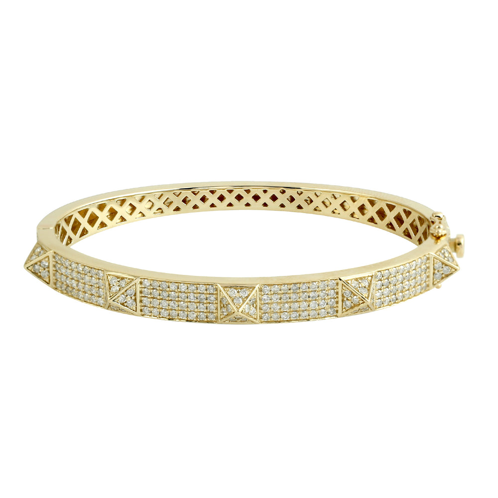 14K Yellow Gold Pave Natural Diamond Handmade Pyramid Wedding Bangle For Her