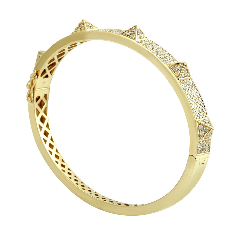 14K Yellow Gold Pave Natural Diamond Handmade Pyramid Wedding Bangle For Her