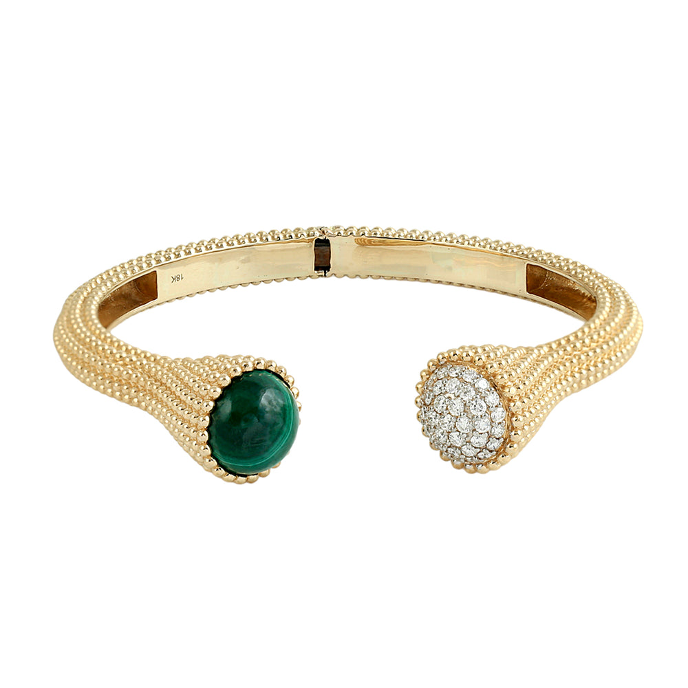 Malachite & Diamond Beaded Cuff Bracelet in 18K Yellow Gold