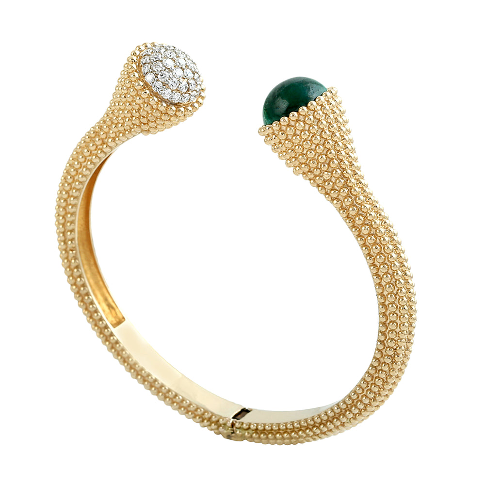 Malachite & Diamond Beaded Cuff Bracelet in 18K Yellow Gold