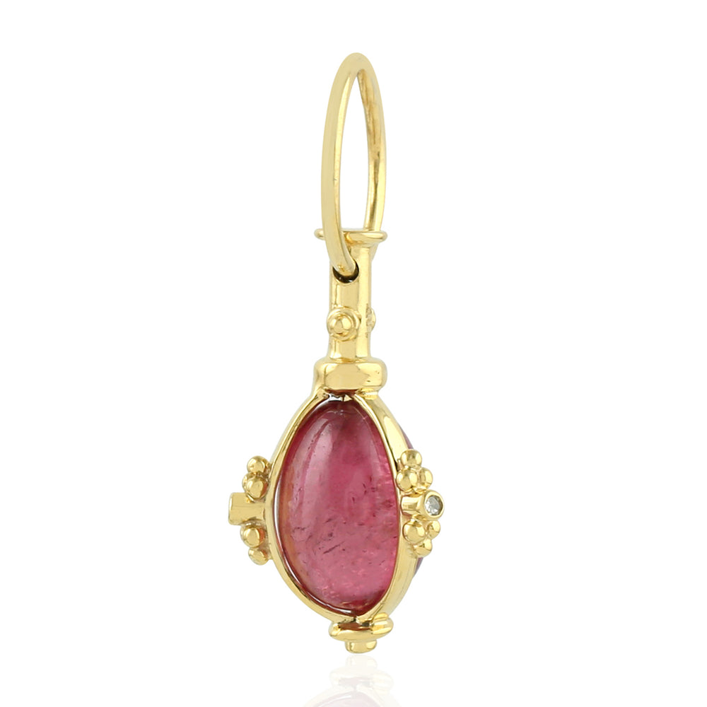 Natural Tourmaline Diamond Designer 18k Yellow Gold Pendant For Women