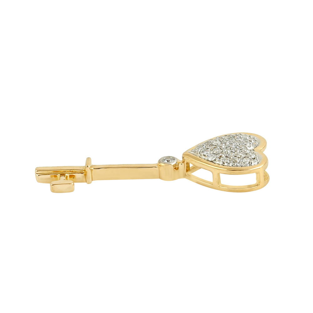 18K Yellow Gold Pave Diamond Key To My Heart Pendant Jewelry For Women